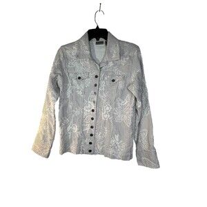 chicos Button Up Embroidered Stripes bouse top shirt 0 S 4 6